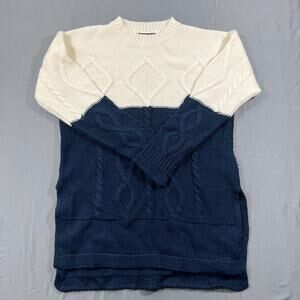Devoted Luxury Apparel Sweater Adult Small Blue Cream Acrylic Cable Knit Winter